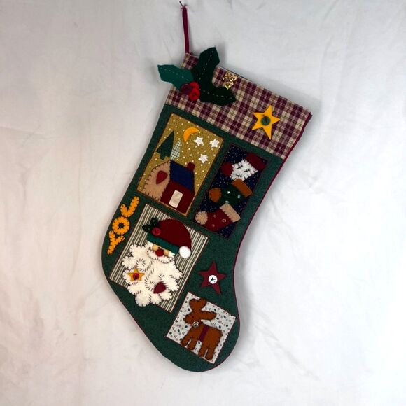 Felted Patchwork Retro Christmas Holiday Stocking Santa Stockings Quilted - Picture 7 of 7